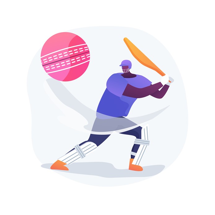 Cartoon drawing of a man playing cricket
